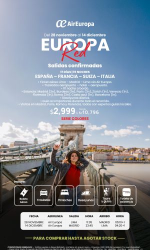 28 NOVIEMBRE AL 14 DICIEMBRE 2026 - SALIDA CONFIRMADA - EUROPA RED - (17D-15N) - Válido hasta agotar stock