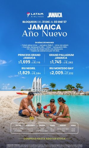 AÑO NUEVO JAMAICA - VIA LATAM - (04D-03N) - (Del 31 Diciembre 2026 al 03 Enero 2027) - Válido hasta agotar stock