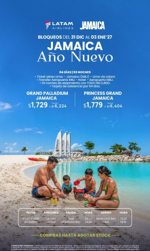 AÑO NUEVO JAMAICA - VIA LATAM - (04D-03N) - (Del 31 Diciembre 2026 al 03 Enero 2027) - Válido hasta agotar stock