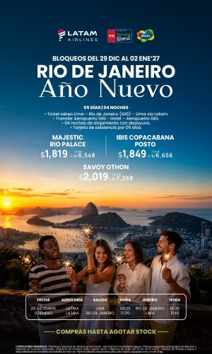 AÑO NUEVO RÍO DE JANEIRO - VÍA LATAM - (05D-04N) - (Del 29 Diciembre 2026 al 02 Enero 2027) - Válido hasta agotar stock