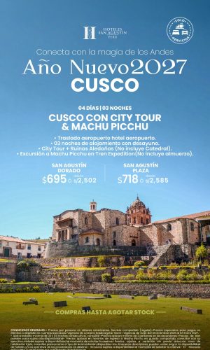 Año Nuevo 2027 - Cusco con City Tour y Machu Picchu (Solo Servicios) - (04D-03N) - (Del 31 Diciembre 2026 al 03 Enero 2027) - Válido hasta agotar stock
