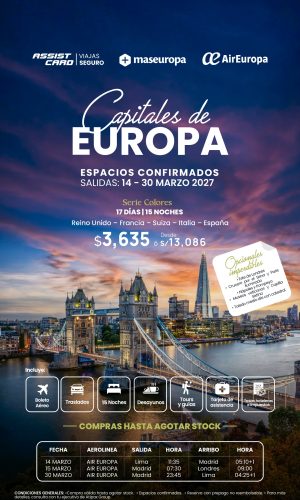 BLOQUEO CAPITALES DE EUROPA - (17D-15N) - (Del 14 al 30 marzo 2027) - Válido hasta agotar stock