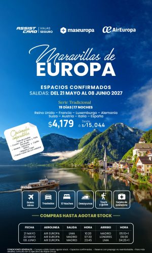 BLOQUEO MARAVILLAS DE EUROPA - (19D-17N) - (Del 21 mayo al 08 junio 2027) - Válido hasta agotar stock