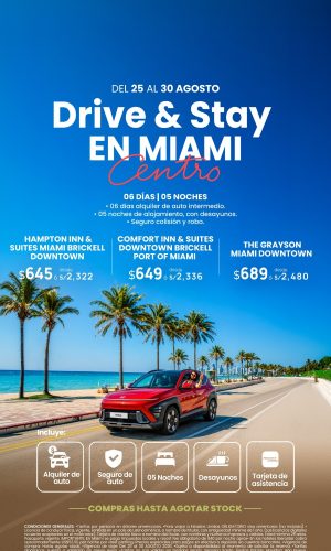 DRIVE & STAY HOTELES CENTRO MIAMI - (06D-05N) - Válido hasta agotar stock