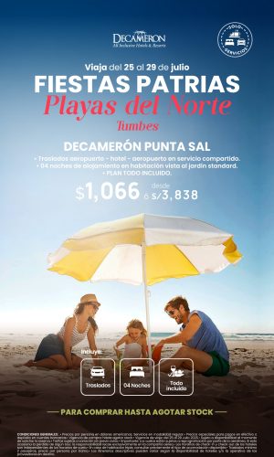 Fiestas Patrias 2026 (Solo Servicios) - Playas con Decameron Punta Sal vía Tumbes - (05D-04N) - (Del 25 al 29 Julio 2026) - Válido hasta agotar stock