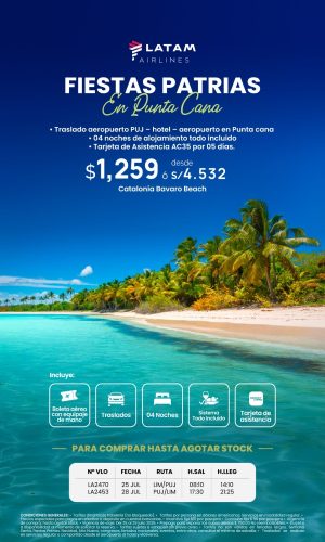 Fiestas Patrias - Punta Cana - (05D-04N) - (Del 25 al 29 de Julio) - Válido hasta agotar stock
