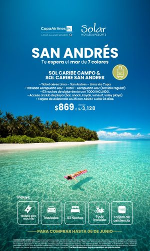 PROMOCIÓN CON COPA AIRLINES - Sol Caribe en San Andrés - (04D-03N) - Válido hasta el 06 de Junio