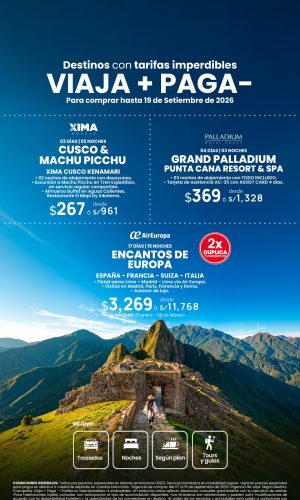 Promociones Viaja + Paga - Válido hasta el 19 de Setiembre 2026