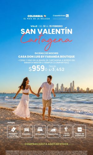 San Valentín en Cartagena vía COPA - (04D-03N) - (Del 12 al 15 Febrero 2027) - Válido hasta agotar stock